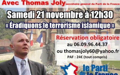 Déjeuner patriotique avec Thomas Joly le 21 novembre à Saint-Just-en-Chaussée (60)