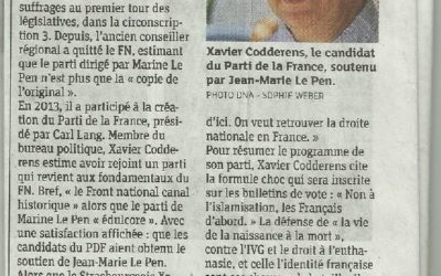 Xavier Codderens dans la presse locale alsacienne : « Nous sommes le Front National canal historique »